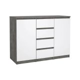 Credenza cemento e bianco lucida 120x50x90h cm 2 ante e 4 cassetti - Angelika