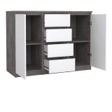 Credenza cemento e bianco lucida 120x50x90h cm 2 ante e 4 cassetti - Angelika