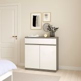 Credenza cemento e bianco lucida 80x40x100h cm 2 ante e 1 cassetto - Genziana