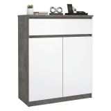 Credenza cemento e bianco lucida 80x40x100h cm 2 ante e 1 cassetto - Genziana