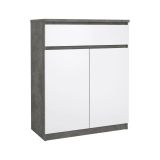 Credenza cemento e bianco lucida 80x40x100h cm 2 ante e 1 cassetto - Genziana