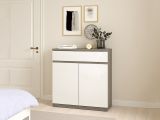 Credenza cemento e bianco lucida 80x40x100h cm 2 ante e 1 cassetto - Genziana