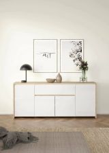 Credenza Charlize, Buffet da soggiorno, Madia da salotto, Dispensa da cucina, 197x48 h84 cm, Rovere e Bianco