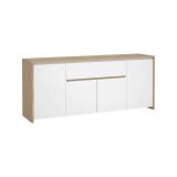 Credenza Charlize, Buffet da soggiorno, Madia da salotto, Dispensa da cucina, 197x48 h84 cm, Rovere e Bianco