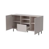 Credenza Chaves, Madia da salotto con due ante battenti, un cassetto e due vani aperti, Design con effetto cannettato, 150x42 h82 cm, Beige