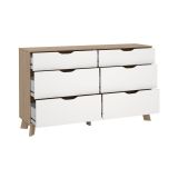 Credenza Christiane, Buffet da soggiorno, Madia da salotto, Dispensa da cucina, 40x156 h92 cm, Rovere e Bianco