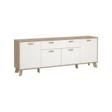 Credenza Claribel, Buffet da soggiorno, Madia da salotto, Dispensa da cucina, 39x196 h73 cm, Rovere e Bianco