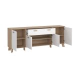 Credenza Claribel, Buffet da soggiorno, Madia da salotto, Dispensa da cucina, 39x196 h73 cm, Rovere e Bianco