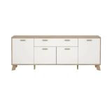 Credenza Claribel, Buffet da soggiorno, Madia da salotto, Dispensa da cucina, 39x196 h73 cm, Rovere e Bianco