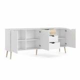 Credenza Claudette, Buffet da soggiorno, Madia da salotto, Dispensa da cucina, 195x39 h81 cm, Bianco e Quercia