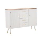 Credenza Clement, Buffet da soggiorno, Madia da salotto, Dispensa da cucina, 117x37 h90 cm, Bianco e Marrone