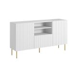 Credenza Coimbra, Madia da salotto con due ante battenti, un cassetto e due vani aperti, Design con effetto cannettato, 150x42 h82 cm, Bianco