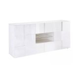 Credenza Comelico, Buffet da soggiorno, Madia da salotto, Dispensa da cucina, Made in Italy, 181x43 h84 cm, Bianco lucido