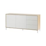 Credenza Concord, Madia moderna a 2 ante e 3 cassetti, Buffet da soggiorno, Mobile porta TV, Madia per salotto, 154x41h74 cm, Rovere e Bianco