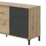 Credenza Concord, Madia moderna a 2 ante e 3 cassetti, Buffet da soggiorno, Mobile porta TV, Madia per salotto, 154x41h74 cm, Rovere nodi e Antracite