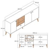 Credenza crema 180x35x81h cm 3 ante e 1 cassetto - Lucertola