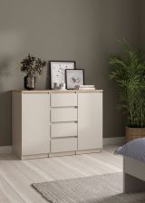 Credenza Crodo, buffet da soggiorno con 2 ante e 4 cassetti, madia da salotto e dispensa da cucina, 121x50 h91 cm, Beige