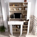 Credenza cucina bianca e rovere 120x40x191h cm 4 ante e 1 cassetto - Aeris