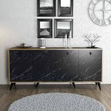 Credenza Dagon, Buffet da soggiorno, Madia da salotto, Dispensa da cucina, 180x45 h80 cm, Noce e Grigio