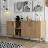 Credenza Daphnis, Buffet da soggiorno, Madia da salotto, Dispensa da cucina, 180x45 h80 cm, Quercia