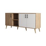 Credenza Daphnis, Buffet da soggiorno, Madia da salotto, Dispensa da cucina, 180x45 h80 cm, Quercia e Bianco