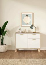 Credenza Deirdr, Buffet da soggiorno, Madia da salotto, Dispensa da cucina, 39x99 h73 cm, Rovere e Bianco