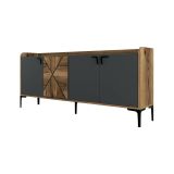 Credenza Deneb, Buffet da soggiorno, Madia da salotto, Dispensa moderna da cucina, 180x35h78 cm, Noce e Antracite