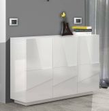 Credenza Elia, Buffet da soggiorno multifunzione, Madia da salotto a 3 ante, 100% Made in Italy, cm 121x38h86, Bianco lucido