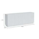 Credenza Elvas, Madia da salotto con quattro ante battenti, Design con effetto cannettato, 150x40 h78 cm, Bianco