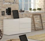 Credenza Enrico, Madia da cucina a 1 anta e 3 cassetti, Buffet da soggiorno, Madia da cucina, 100% Made in Italy, cm 110x40h35, Bianco lucido