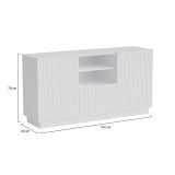 Credenza Ermesinde, Madia da salotto con due ante battenti, un cassetto e due vani aperti, Design con effetto cannettato, 150x40 h78 cm, Bianco