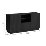 Credenza Ermesinde, Madia da salotto con due ante battenti, un cassetto e due vani aperti, Design con effetto cannettato, 150x40 h78 cm, Nero