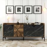 Credenza Erythros, Buffet da soggiorno, Madia da salotto, Dispensa da cucina, 180x35 h79 cm, Noce e Nero