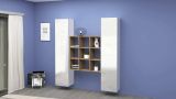 Credenza Fausto, Set da soggiorno a 2 ante e ripiani, Buffet da soggiorno, Madia da cucina, 100% Made in Italy, cm 170x30h180, Bianco lucido e Acero