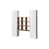 Credenza Fausto, Set da soggiorno a 2 ante e ripiani, Buffet da soggiorno, Madia da cucina, 100% Made in Italy, cm 170x30h180, Bianco lucido e Acero