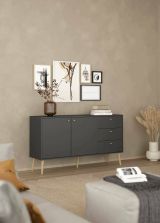Credenza Florence, Buffet da soggiorno, Madia da salotto, Dispensa da cucina, 39x147 h82 cm, Grigio