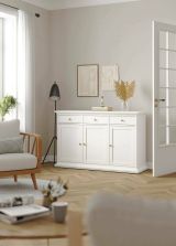 Credenza Frederique, Buffet da soggiorno, Madia da salotto, Dispensa da cucina, 144x46 h92 cm, Bianco