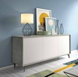 Credenza Fresia, Mobile buffet a 3 ante e 1 ripiano regolabile, Madia elegante da soggiorno, Mobile porta TV, 100% Made in Italy, 184x45h77 cm, Bianco e Cemento