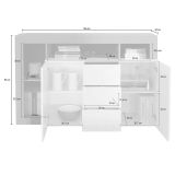 Credenza Ganna, Buffet da soggiorno, Madia da salotto, Dispensa da cucina, Made in Italy, 146x42 h93 cm, Bianco lucido e Ardesia