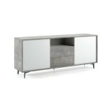 Credenza Garofano, Mobile buffet a 2 ante e 2 cassetti, Madia elegante da soggiorno, Mobile porta TV, 100% Made in Italy, 184x45h77 cm, Bianco e Cemento