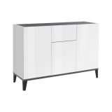 Credenza Giorgio, Madia da cucina a 3 ante e 1 cassetto, Buffet da soggiorno, Madia da cucina, 100% Made in Italy, cm 120x40h82, Bianco lucido e Ardesia