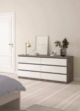 Credenza Giselle, Buffet da soggiorno, Madia da salotto, Dispensa da cucina, 50x154 h70 cm, Cemento e Bianco