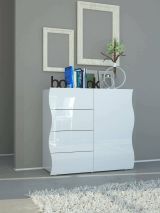 Credenza Giuseppe, Madia da cucina a 4 ante e 1 cassetto, Buffet da soggiorno, 100% Made in Italy, cm 90x40h81, Bianco lucido