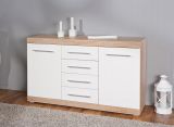 Credenza Gottingen, Buffet da soggiorno, Madia da salotto, Dispensa da cucina, 155x40 h87 cm, Bianco