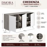 Credenza grigia chiaro e bianca porta piatti 153x39x72h cm 3 ante - Annina