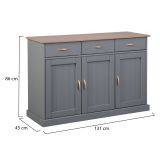 Credenza Grigio 3 Cassetti 2 Ripiani 131x45x86h cm, Apertura Battente - Silius
