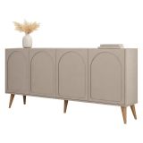Credenza Grigio Tortora Marrone Noce 2 Ripiani 4 Ante 180x35x81h cm, 4 Vani - Niscemi