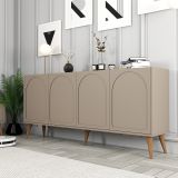 Credenza Grigio Tortora Marrone Noce 2 Ripiani 4 Ante 180x35x81h cm, 4 Vani - Niscemi