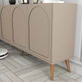 Credenza Grigio Tortora Marrone Noce 2 Ripiani 4 Ante 180x35x81h cm, 4 Vani - Niscemi