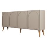 Credenza Grigio Tortora Marrone Noce 2 Ripiani 4 Ante 180x35x81h cm, 4 Vani - Niscemi